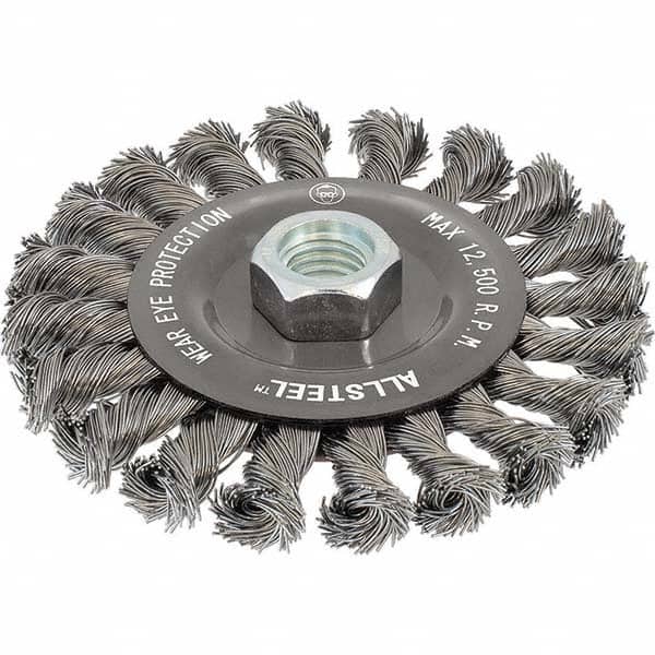WALTER Surface Technologies - 5" OD, 5/8-11 Arbor Hole, Knotted Steel Wheel Brush - Exact Tooling