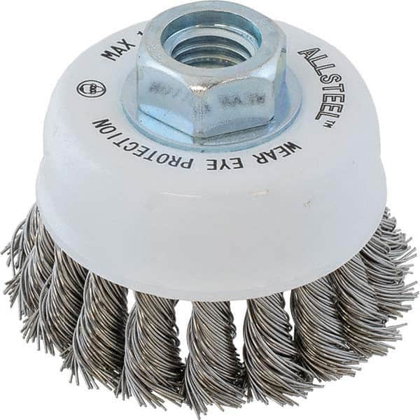 WALTER Surface Technologies - 3" Diam 5/8-11 Threaded Arbor Stainless Steel Fill Cup Brush - Exact Tooling