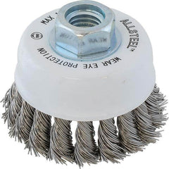 WALTER Surface Technologies - 3" Diam 5/8-11 Threaded Arbor Stainless Steel Fill Cup Brush - Exact Tooling