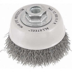 WALTER Surface Technologies - 3" Diam 5/8-11 Threaded Arbor Stainless Steel Fill Cup Brush - Exact Tooling