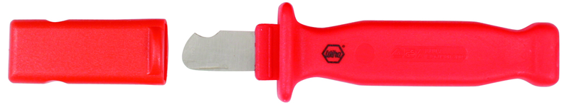 Insulated Electricians Cable Stripping Knife 35mm Blade Length; Hooked cutting edge. Cover included. - Exact Tooling