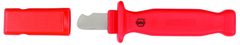 Insulated Electricians Cable Stripping Knife 35mm Blade Length; Hooked cutting edge. Cover included. - Exact Tooling