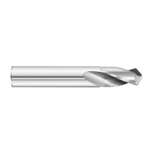 #34 Dia. × 0.111″ Shank × 5/8″ Flute Length × 2″ OAL, 5xD, 118°, Uncoated, 2xD Flute, External Coolant, Round Solid Carbide Drill - Exact Tooling
