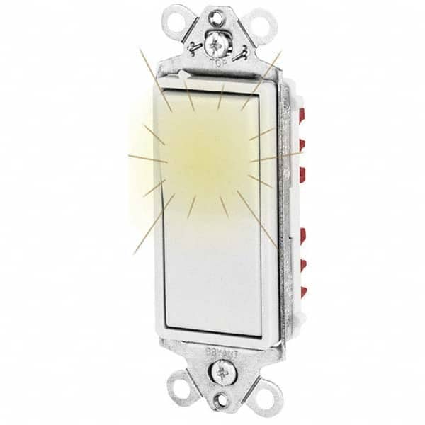Wall & Dimmer Light Switches; Switch Type: NonDimmer; Switch Operation: Rocker; Color: White; Color: White; Grade: Commercial; Number of Poles: 1; Amperage: 20 A; Number Of Poles: 1; Overall Height: 4.1600 in; Overall Width: 1.6600 in; Minimum Operating T
