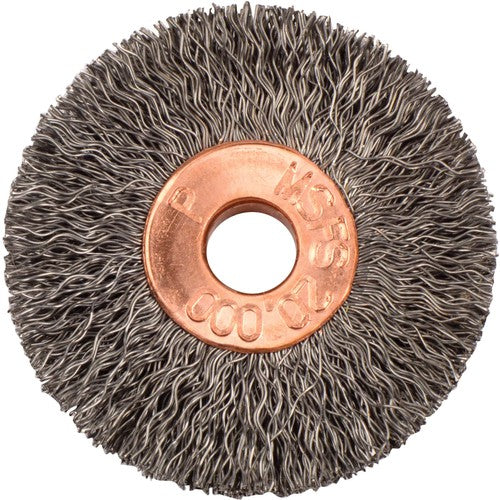 1-3/8″ Small Diameter Crimped Wire Wheel, .0104″ Steel Fill, 1/4″ Arbor Hole - Exact Tooling