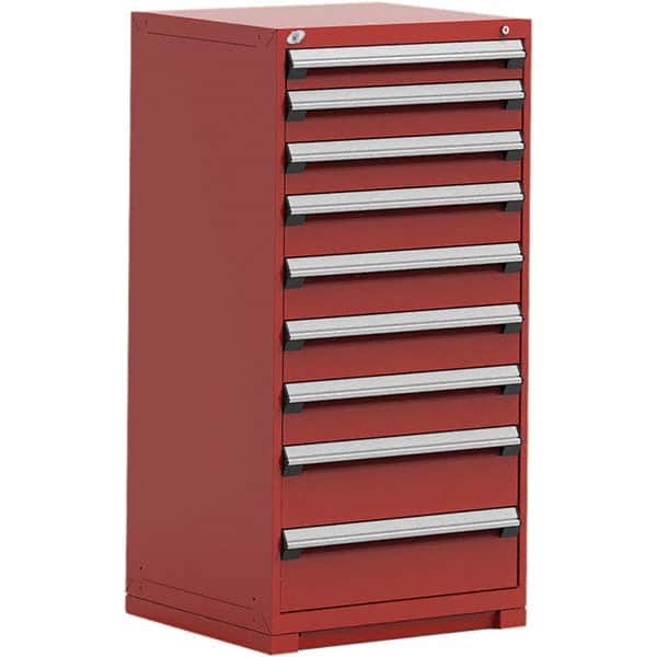 Rousseau Metal - 9 Drawer Flame Red Steel Modular Storage Cabinet - Exact Tooling