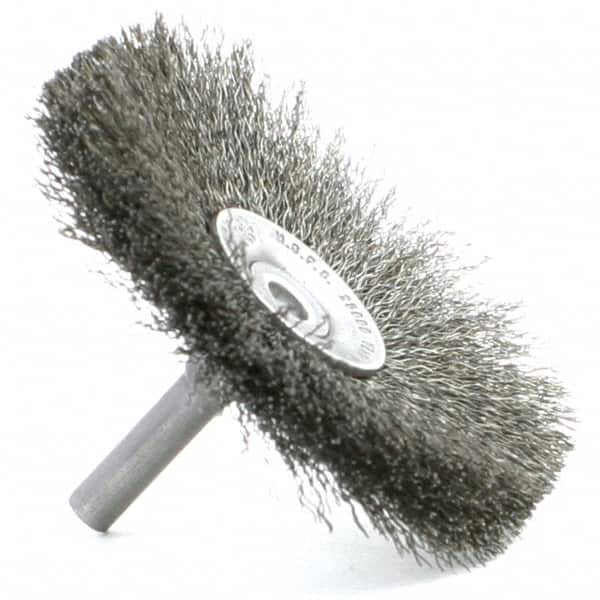 Brush Research Mfg. - 3" Brush Diam, Crimped, Flared End Brush - 1/4" Diam Steel Shank, 2,500 Max RPM - Exact Tooling