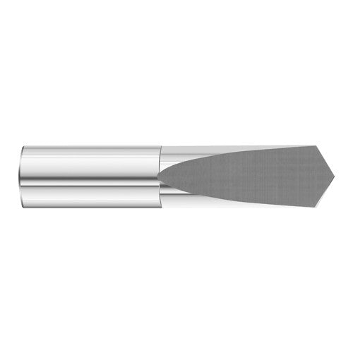 ‎1/8″ Dia. × 1/8″ Shank × 1/2″ Flute Length × 1-1/2″ OAL, 5xD, 118°, Uncoated, 2xD Flute, External Coolant, Round Solid Carbide Drill