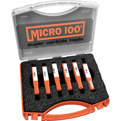 Micro 100 - Single Point Threading Tool Sets; Thread Type: Internal ; Material: Solid Carbide ; Profile Angle: 60 ; Minimum Threading Diameter (Decimal Inch): 0.18 ; Maximum Threading Diameter (Decimal Inch): 0.36 ; Maximum Cutting Depth (Decimal Inch): - Exact Tooling