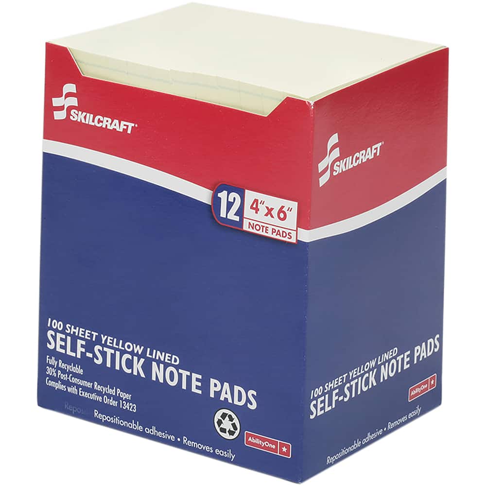 Ability One - Note Pads, Writing Pads & Notebooks; Writing Pads & Notebook Type: Self-Stick Notes ; Size: 4 x 6 ; Number of Sheets: 100 ; Color: Yellow - Exact Tooling