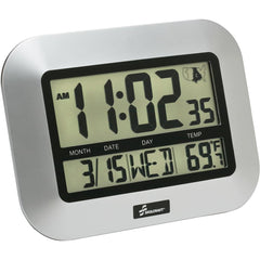 Ability One - Wall Clocks; Type: Radio Clock ; Display Type: LCD Digital ; Power Source: AAA Batteries ; Face Color: Gray ; Width (Inch): 7-1/4 ; Height (Inch): 9-3/4 - Exact Tooling