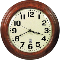 Ability One - Wall Clocks; Type: Wall Clock ; Display Type: Analog ; Power Source: Battery ; Face Color: White ; Case Color: Brown ; Face Diameter: 16 (Inch) - Exact Tooling