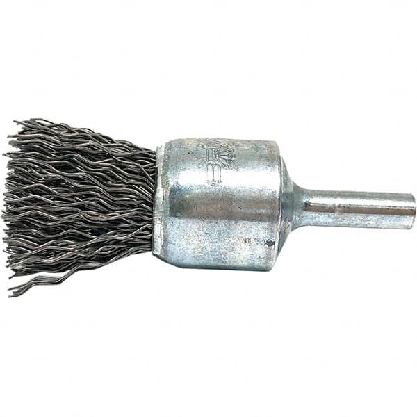 Brush Research Mfg. - 3/4" Brush Diam, Crimped, End Brush - 1/4" Diam Steel Shank, 20,000 Max RPM - Exact Tooling