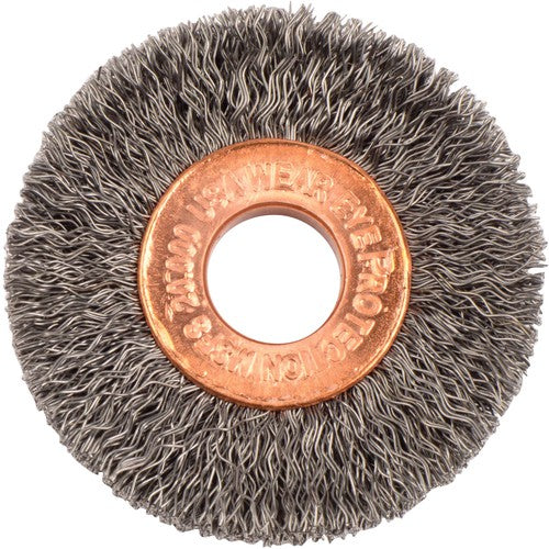 1-1/2″ Small Diameter Crimped Wire Wheel, .0118″ Steel Fill, 3/8″ Arbor Hole - Exact Tooling