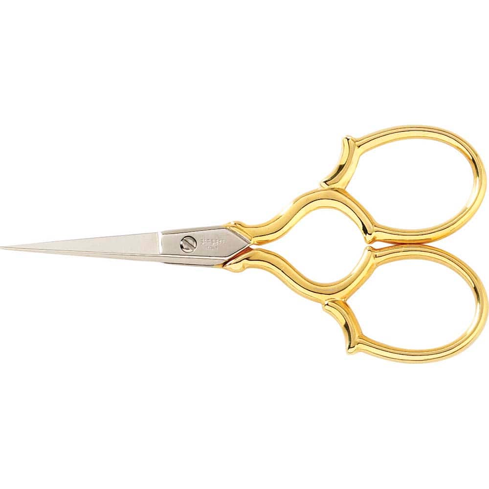 Fiskars - Scissors & Shears; Blade Material: Steel; Double-Plated Chrome-Over-Nickel Finish ; Handle Material: Steel; Gold-Plated ; Length of Cut (Inch): 1.8 ; Handle Style: Double Loop ; Overall Length Range: 3" - Exact Tooling