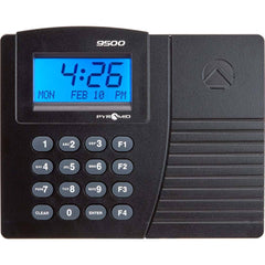 Pyramid - Time Clocks & Time Recorders; Punch Style: Automatic; Electronic ; Power Source: 110/220; 120VAC Plug-in ; Display Type: LCD Display ; Registration Output: 0-23 Hours, Date, Minutes, Month ; Material: Plastic ; Color: Black - Exact Tooling