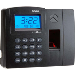 Pyramid - Time Clocks & Time Recorders; Punch Style: Automatic; Biometric; Electronic ; Power Source: 110/220; 120VAC Plug-in ; Display Type: LCD Display ; Registration Output: 0-23 Hours, Date, Minutes, Month ; Material: Plastic ; Color: Black - Exact Tooling