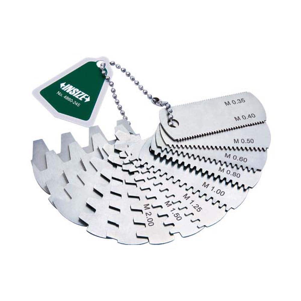 Insize USA LLC - Gear Tooth Gages; Pitch Range (mm): 6-80 ; Number of Leaves: 14 ; Leaf Length (Inch): 2-3/64 ; Material: Stainless Steel - Exact Tooling