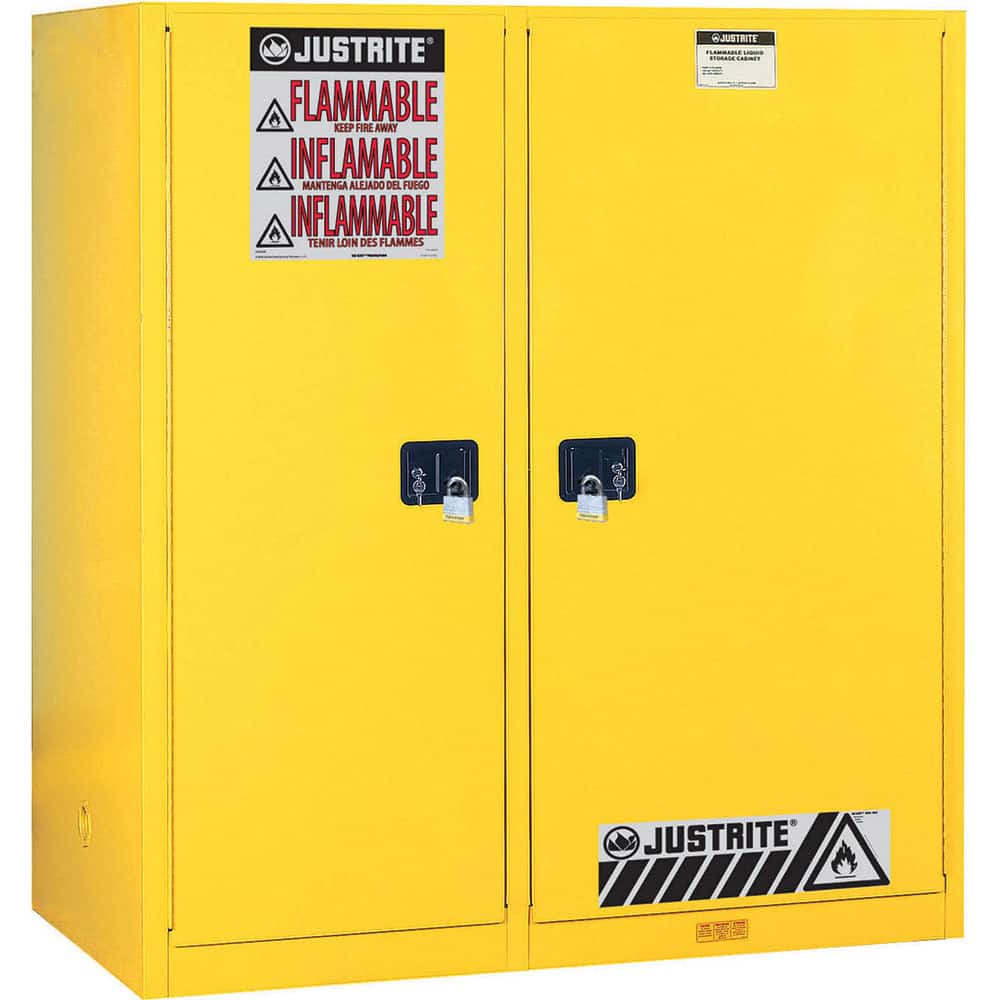 Justrite - Drum Cabinets; Number of Drums: 1 ; Storage Direction: Vertical ; Door Type: Self-Closing ; Number of Shelves: 1 ; Height (Inch): 65 ; Width (Inch): 34 - Exact Tooling