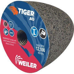 Weiler - Cones & Plugs; Head Thickness (Inch): 3.00 ; Abrasive Material: Aluminum Oxide ; Grit: 24 ; Grade: Coarse ; Wheel Type Number Code: 16 ; Arbor Hole Thread Size: 5/8-11 - Exact Tooling