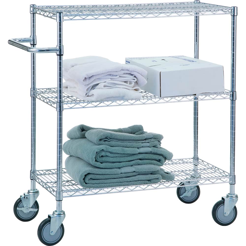 R&B Wire Products - Carts; Type: Triple Shelf Utility Cart ; Load Capacity (Lb.): 750.000 ; Number of Shelves: 3 ; Width (Inch): 48 ; Length (Inch): 18 ; Height (Inch): 42 - Exact Tooling