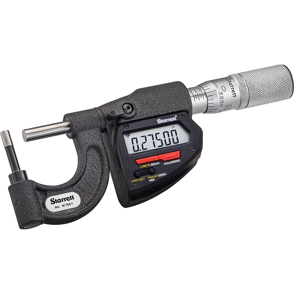 Starrett - Tube Micrometers; Operation Type: Electronic ; Minimum Measurement (mm): 0 ; Minimum Measurement (Decimal Inch): 0 ; Maximum Measurement (Decimal Inch): 1.0000 ; Maximum Measurement (mm): 25 ; Digital Counter: No - Exact Tooling