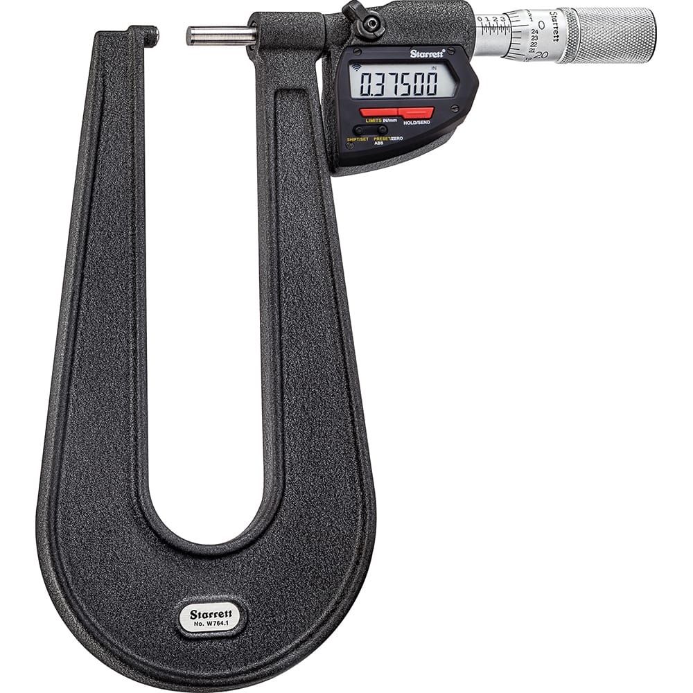 Starrett - Electronic Outside Micrometers; Type: Wireless Electronic Sheet Metal Micrometer ; Minimum Measurement (Decimal Inch): 0 ; Minimum Measurement (mm): 0 ; Maximum Measurement (mm): 25 ; Maximum Measurement (Decimal Inch): 1 ; Thimble Type: Frict - Exact Tooling