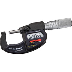 Starrett - Electronic Outside Micrometers; Type: Wireless Electronic Micrometer with Rounded Anvil ; Minimum Measurement (Decimal Inch): 0 ; Minimum Measurement (mm): 0 ; Maximum Measurement (mm): 25 ; Maximum Measurement (Decimal Inch): 1 ; Thimble Type - Exact Tooling