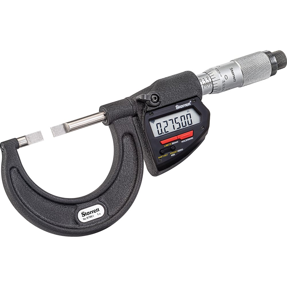 Starrett - Blade Micrometers; Operation Type: Electronic ; Minimum Measurement (mm): 0 ; Minimum Measurement (Decimal Inch): 0 ; Maximum Measurement (Decimal Inch): 1 ; Maximum Measurement (mm): 25 ; Thimble Type: Plain - Exact Tooling