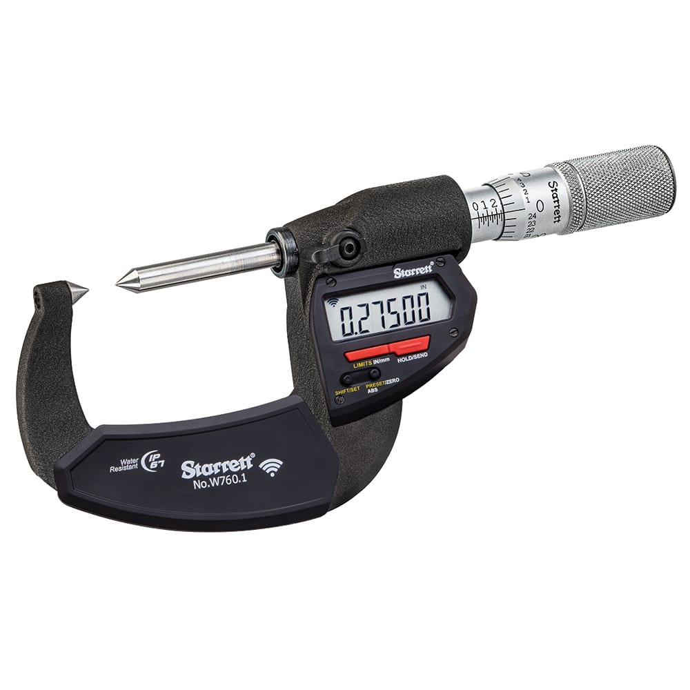 Starrett - Screw Thread Micrometers; Operation Type: Electronic ; Minimum Measurement (mm): 0 ; Minimum Measurement (Decimal Inch): 0 ; Maximum Measurement (Decimal Inch): 1 ; Maximum Measurement (mm): 25 ; Graduation (mm): 0.001 - Exact Tooling
