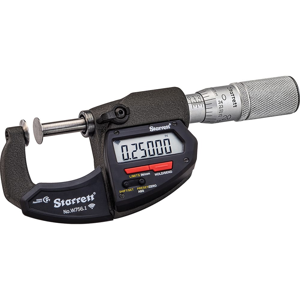 Starrett - Disc Micrometers; Operation Type: Electronic ; Minimum Measurement (mm): 0 ; Minimum Measurement (Decimal Inch): 0 ; Maximum Measurement (Decimal Inch): 1 ; Maximum Measurement (mm): 25 ; Thimble Type: Friction - Exact Tooling