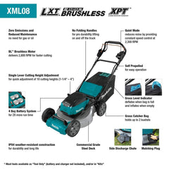 Makita - Lawn Mowers; Type: Cordless ; Power Type: Cordless ; Self-Propelled: Yes ; Voltage: 36 ; Cutting Width (Inch): 21.0000 - Exact Tooling