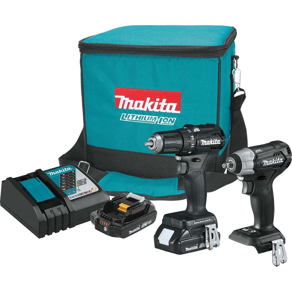 Makita - Cordless Tool Combination Kits; Voltage: 18 ; Tools: 1/2" Brushless Compact Drill/Driver, 1/4" Brushless Compact Impact Driver ; Battery Chemistry: Lithium-Ion ; Battery Series: 18V LXT - Exact Tooling