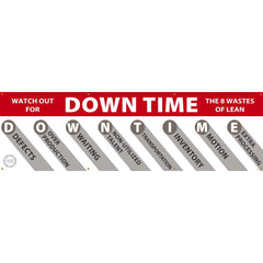 NMC - Banners; Message Type: Lean ; Legend: WATCH OUT FOR DOWN TIME THE 8 WASTES OF LEAN ; Graphic: 5s ; Material Type: Vinyl ; Language: English ; Length (Inch): 120 - Exact Tooling