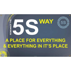 NMC - Banners; Message Type: Lean ; Legend: REMEMBER THE 5S WAY A PLACE FOR EVERYTHING & EVERYTHING IN ITS PLACE ; Graphic: 5s ; Material Type: Vinyl ; Language: English ; Length (Inch): 60 - Exact Tooling