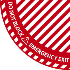 NMC - Adhesive Backed Floor Signs; Message Type: Exit, Entrance & Directional ; Graphic Type: Doorway ; Message or Graphic: EMERGENCY EXIT, DO NOT BLOCK ; Legend: EMERGENCY EXIT, DO NOT BLOCK ; Color: Red; White ; Special Color Properties: No Special Col - Exact Tooling