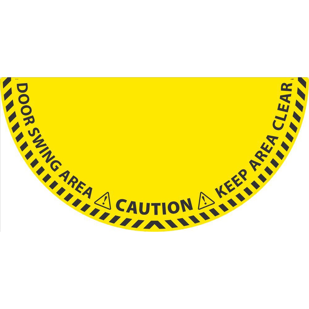 NMC - Adhesive Backed Floor Signs; Message Type: Workplace/Safety ; Graphic Type: Doorway ; Message or Graphic: DOOR SWING, KEEP CLEAR ; Legend: DOOR SWING, KEEP CLEAR ; Color: Yellow; Black ; Special Color Properties: No Special Color Properties - Exact Tooling