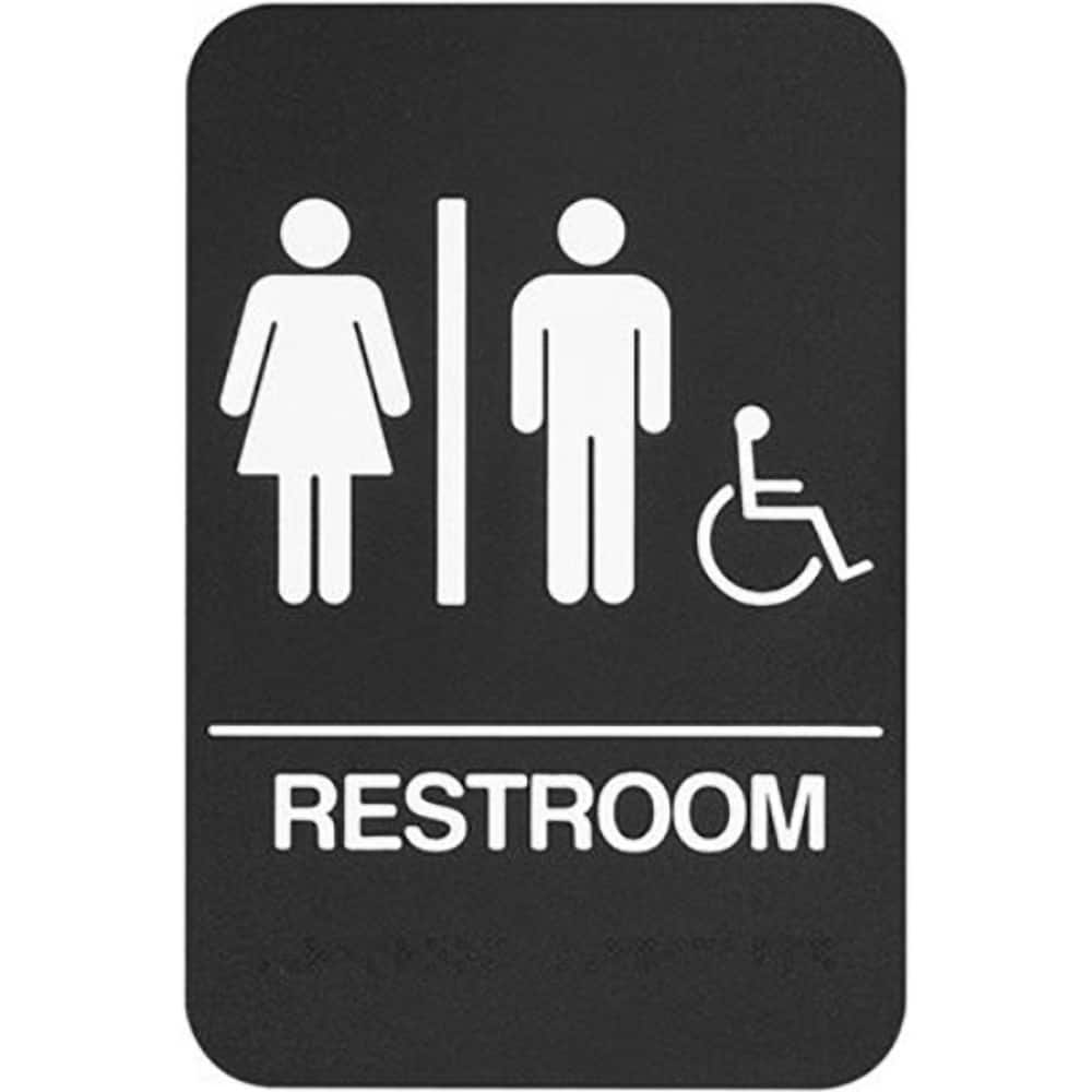 Rockwood - Safety Signs; Message or Graphic: Message & Graphic ; Sign Header: Notice ; Legend: Restroom ; Language: English ; Material: Plastic ; Special Color Properties: No Special Properties - Exact Tooling