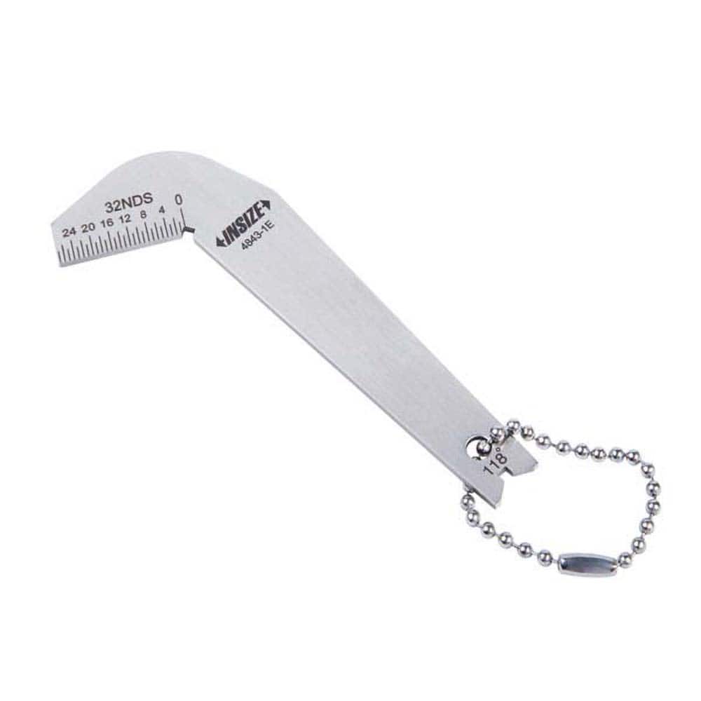 Insize USA LLC - Drill Point Gages; Bevel Angle: 118.00 ; Includes Ruler: Yes ; Ruler Length (Inch): 3 ; Head Material: Stainless Steel ; Ruler Width (Inch): 1-3/8 ; Functions: For Twist Drills With 118? Angle To Check If The Center of Tip is Concentric - Exact Tooling