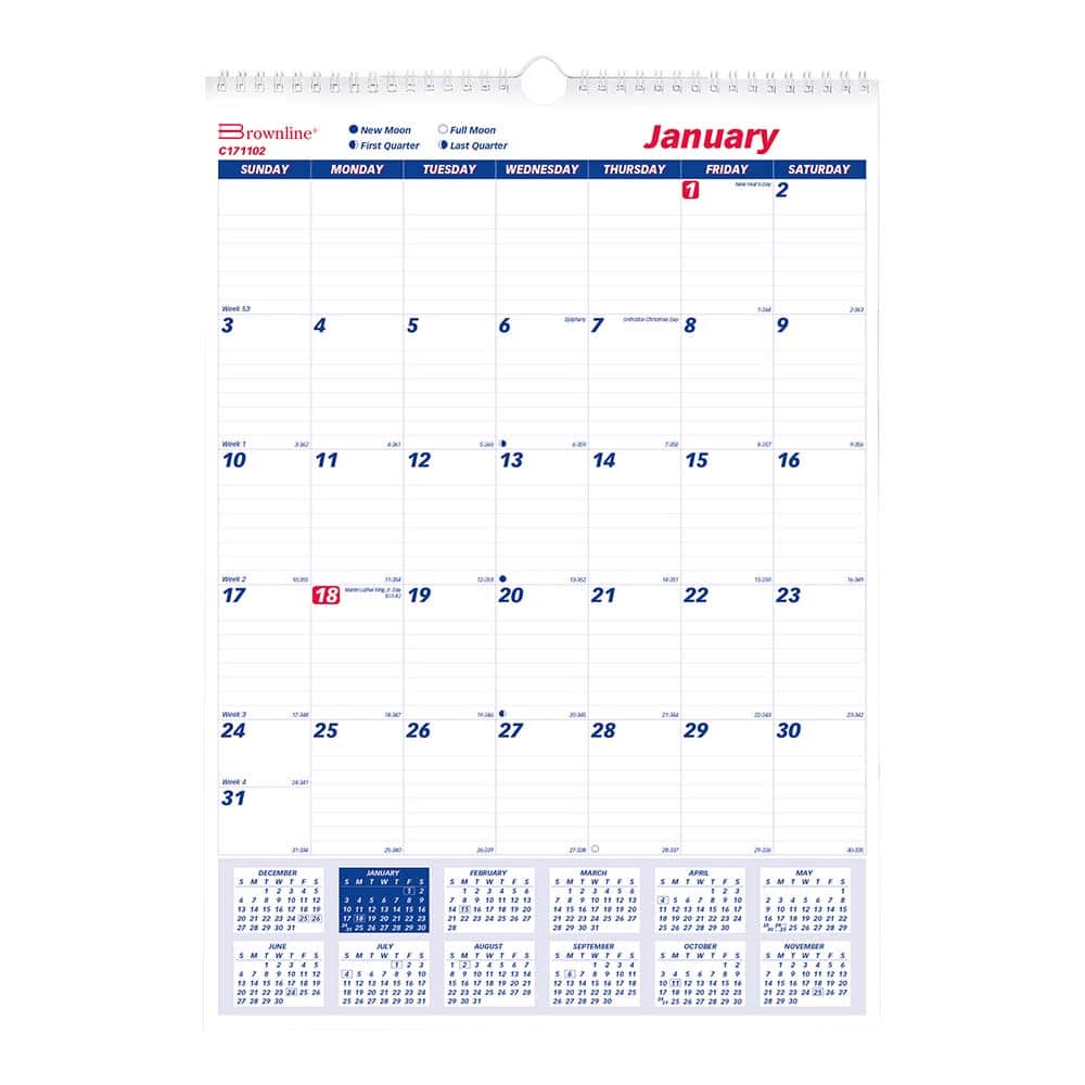 Brownline - Note Pads, Writing Pads & Notebooks Writing Pads & Notebook Type: Wall Calendar Size: 12 x 17 - Exact Tooling