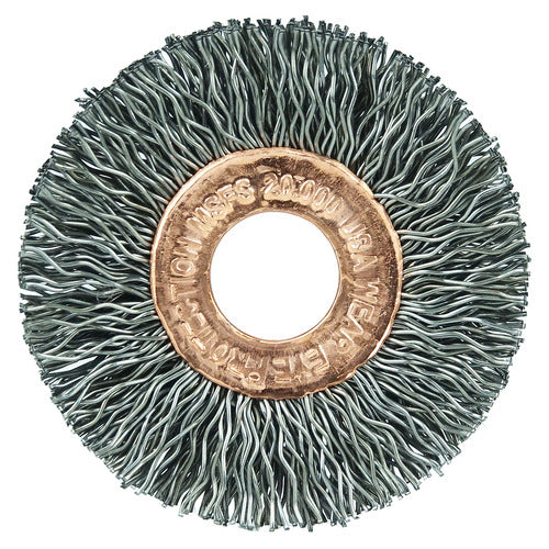 1-1/2″ Small Diameter Crimped Wire Wheel, .008″ Steel Fill, 1/2″ Arbor Hole - Exact Tooling