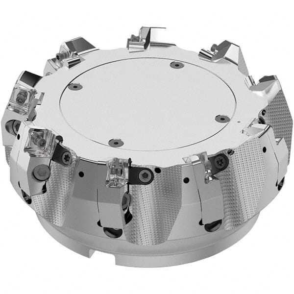 Seco - 160mm Cut Diam, 40mm Arbor Hole, 8mm Max Depth of Cut, 71° Indexable Chamfer & Angle Face Mill - 9 Inserts, SN.. Insert, Right Hand Cut, 9 Flutes, Through Coolant, Series R220.56 - Exact Tooling