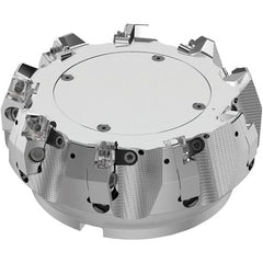 Seco - 160mm Cut Diam, 40mm Arbor Hole, 8mm Max Depth of Cut, 71° Indexable Chamfer & Angle Face Mill - 9 Inserts, SN.. Insert, Right Hand Cut, 9 Flutes, Through Coolant, Series R220.56 - Exact Tooling
