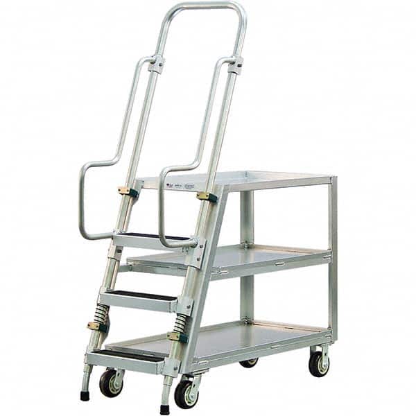 New Age Industrial - 69-1/2" High 800 Lb Capacity 3 Step Stock-Picking Ladder - Exact Tooling