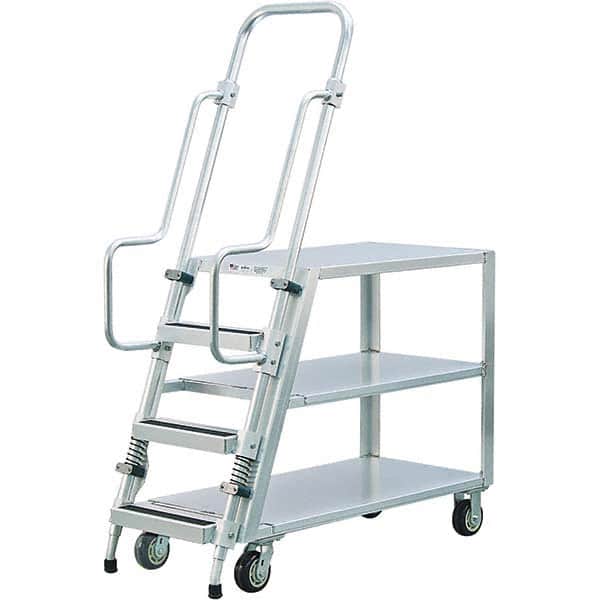 New Age Industrial - 69-1/2" High 800 Lb Capacity 3 Step Stock-Picking Ladder - Exact Tooling