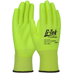 ‎16-520HY/M Coated Gloves w/Polykor - G-Tek PolyKor - Hi-Vis 13G Blended Shell - Hi-Vis Polyurethane Grip - A3 - Exact Tooling