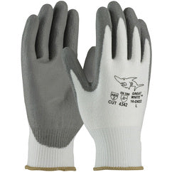 16-D622/XXL Coated Gloves w/Polykor - G-Tek PolyKor - White 13G Blended Shell - Gray PU Coating - ANSI A2 - Exact Tooling