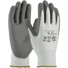 16-D622/XL Coated Gloves w/Polykor - G-Tek PolyKor - White 13G Blended Shell - Gray PU Coating - ANSI A2 - Exact Tooling