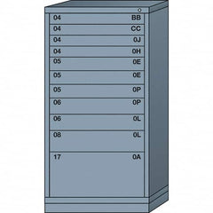 Lyon - 11 Drawer, Standard Eye-Level - Multiple Drawer Access Cabinet - Steel, 30" Wide x 28-1/4" Deep x 59-1/4" High, Dove Gray - Exact Tooling
