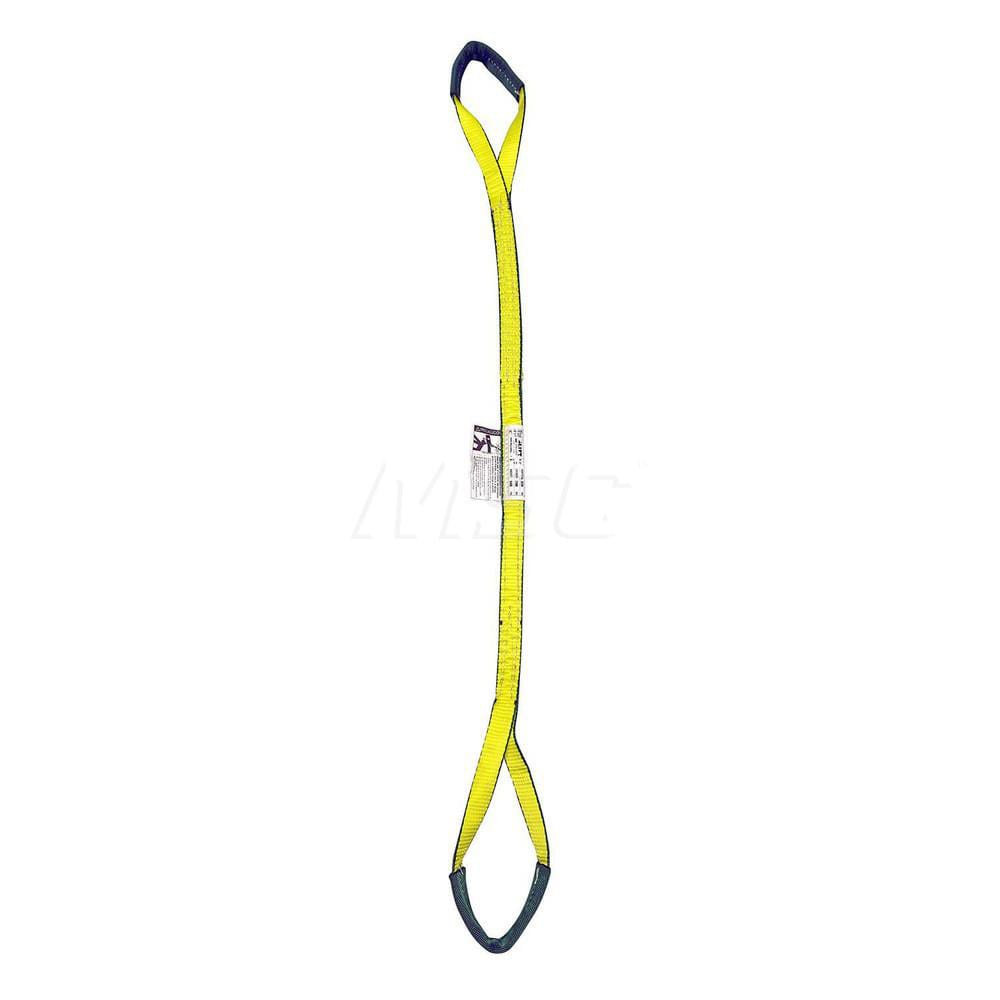 Eye & Eye Sling: 1″ Wide, 12' Long, 3,200 lb Vertical, 2,560 lb Choker, 6,400 lb Basket, Polyester Flat Eye, Yellow